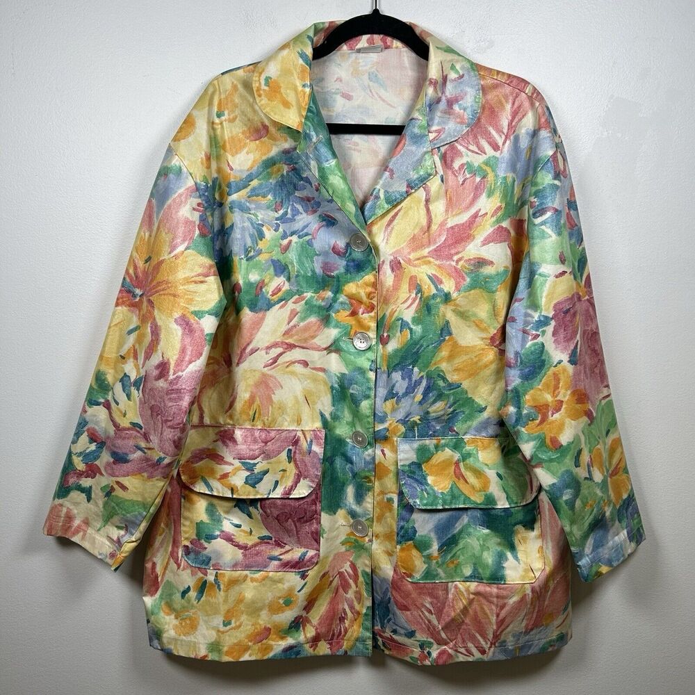 VTG Nordic House Designs 90s Floral Art Coated Cotton Raincoat Cottage One Size